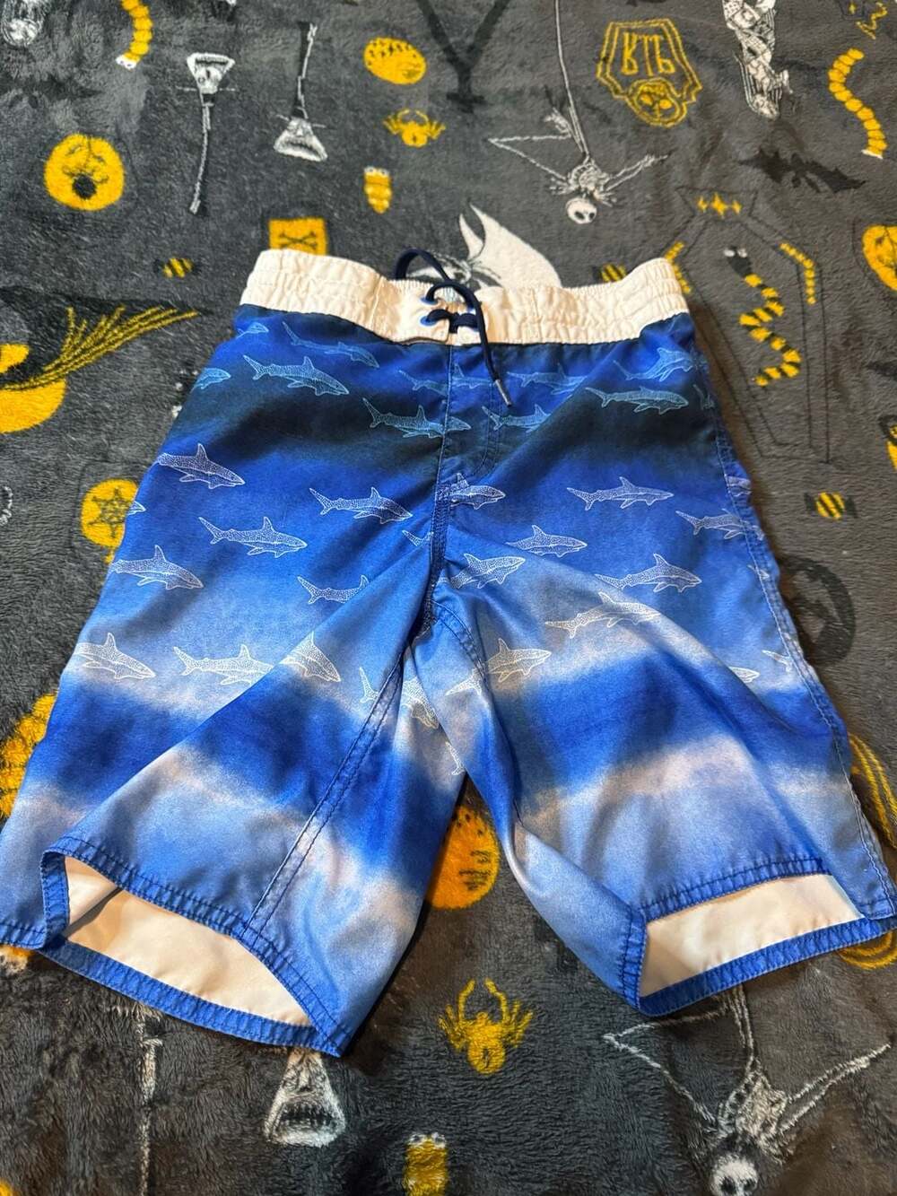 Old Navy Boys Blue Shark Print Swim Trunks Size L 10-12